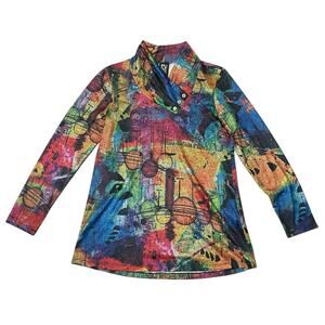 PURE essence Canada Tunic Sweater Top Colorful Abstract Print Multicolor Small